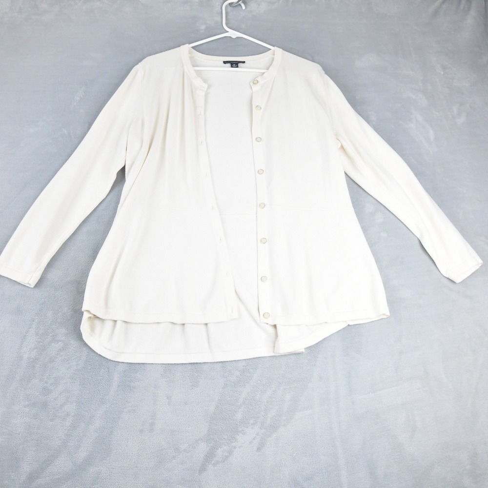 Isaac Mizrahi Live Womens XL Cream Ivory Button Front Cardigan Cotton Blend Knit
